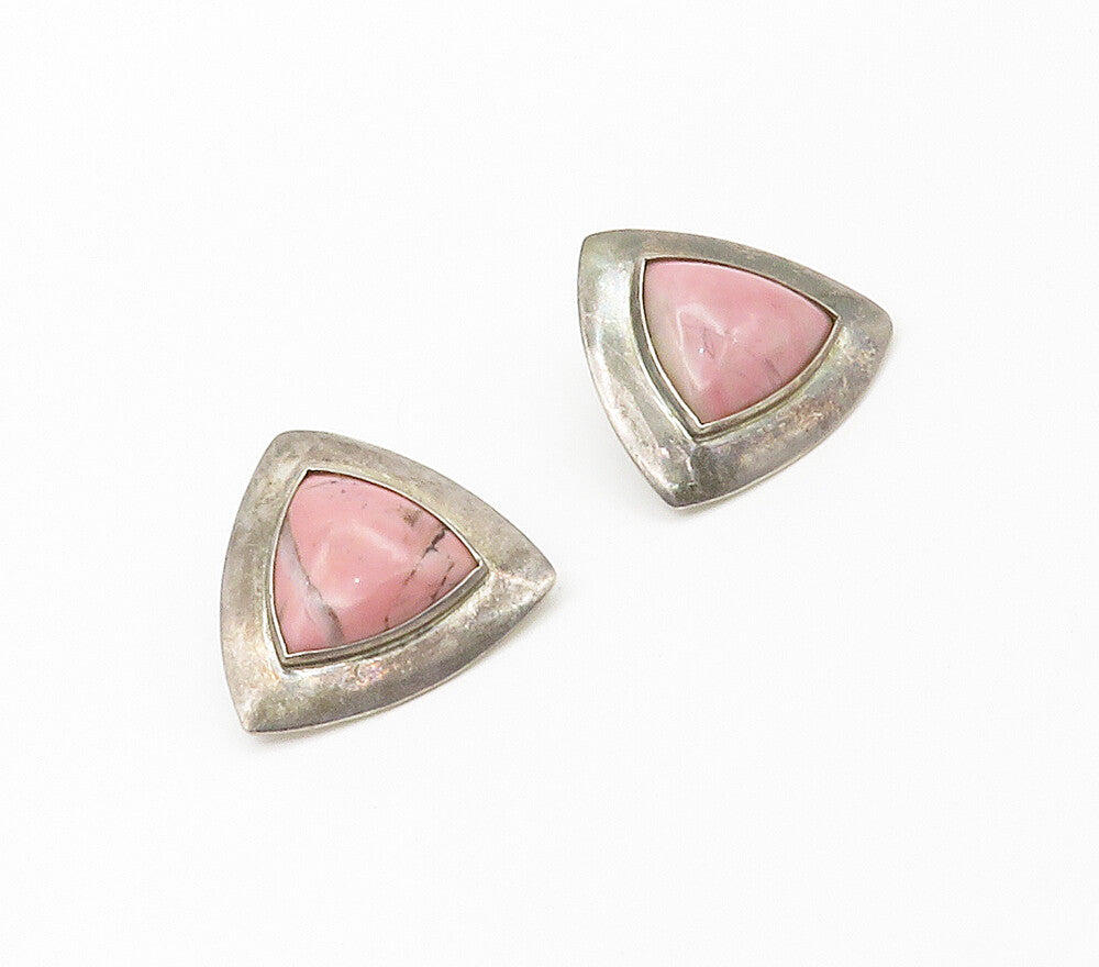 925 Sterling Silver  Vintage Cabochon Cut Rhodonite Drop Earrings  EG8557