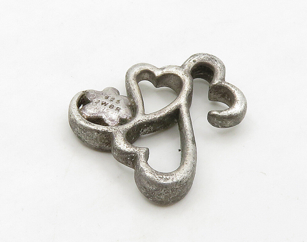 925 Silver  Vintage Genuine Black Diamonds Puppy Paw Hearts Pendant  PT12650