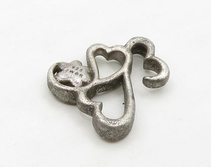 925 Silver  Vintage Genuine Black Diamonds Puppy Paw Hearts Pendant  PT12650