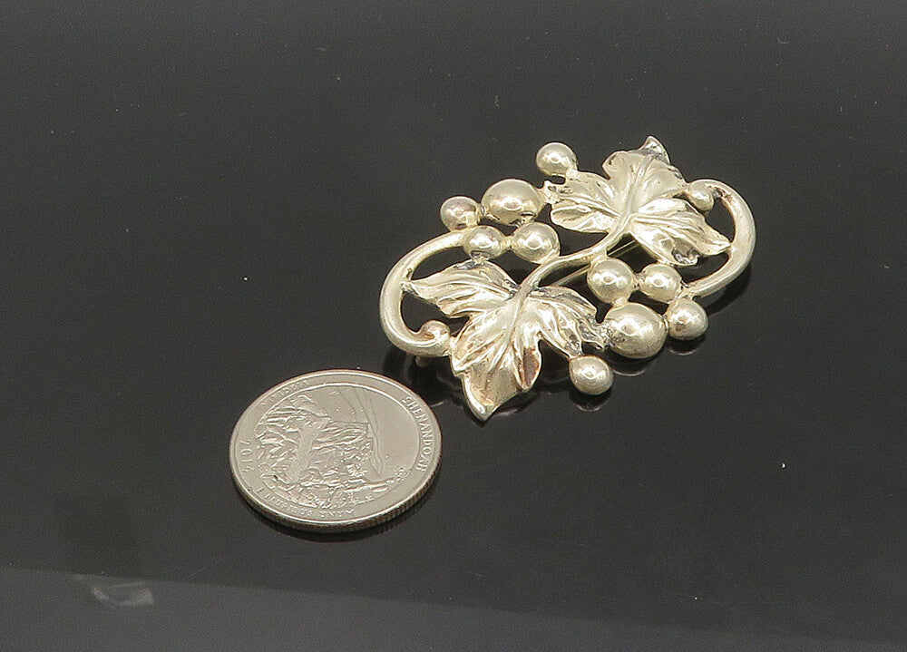 DANECRAFT 925 Silver  Vintage Shiny Floral Grape Vine Motif Brooch Pin  BP8204
