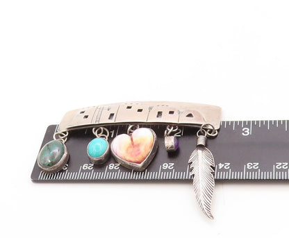 925 Sterling Silver Vintage Brooch Pin NAKAI NAVAJO Gemstone Charm BP11304