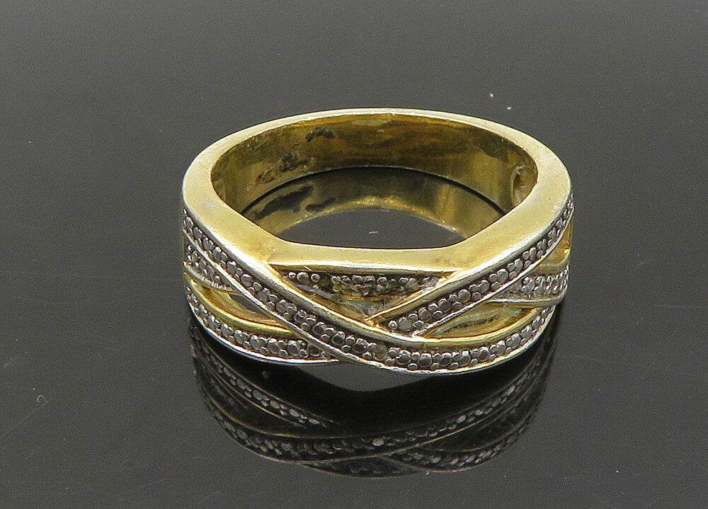 925 Sterling Silver  Vintage Topaz Accented Highway Band Ring Sz 8  RG21847