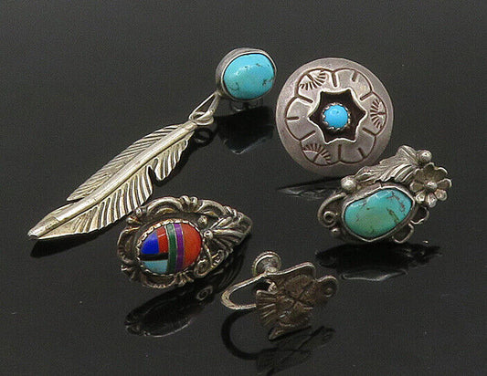 ZUNI NAVAJO 925 Silver  Vintage MultiStone Lot Single Earrings  EG11216