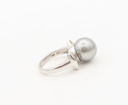 925 Sterling Silver Vintage Ring Large Pearl CZ Side Fan Effect Sz 6  RG27652