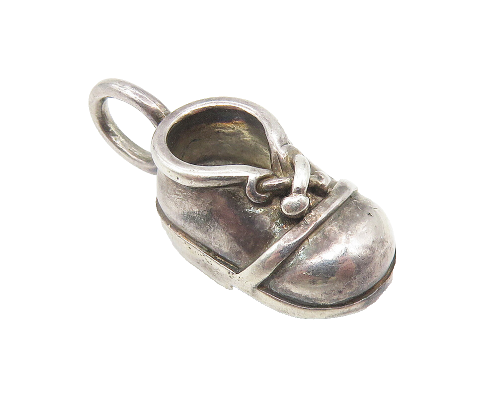 925 Sterling Silver  Vintage Shiny Old Fashioned Laced Shoe Pendant  PT8922