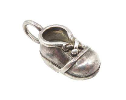 925 Sterling Silver  Vintage Shiny Old Fashioned Laced Shoe Pendant  PT8922