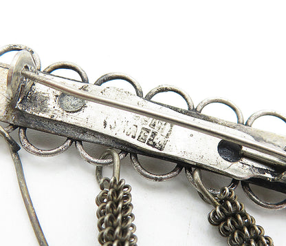 ISRAEL 925 Sterling Silver  Vintage Oxidized Dangling Twist Brooch Pin  BP1583