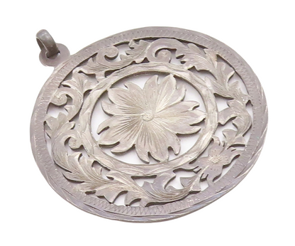 925 Sterling Silver Vintage Pendant MEXICO Dark Tone Floral Cutout  PT23840