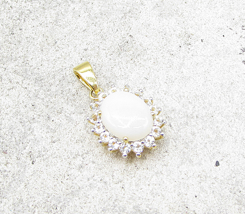 Gold Over 925 Sterling Silver Opal & White Topaz Drop Pendant PT1129