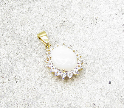 Gold Over 925 Sterling Silver Opal & White Topaz Drop Pendant PT1129