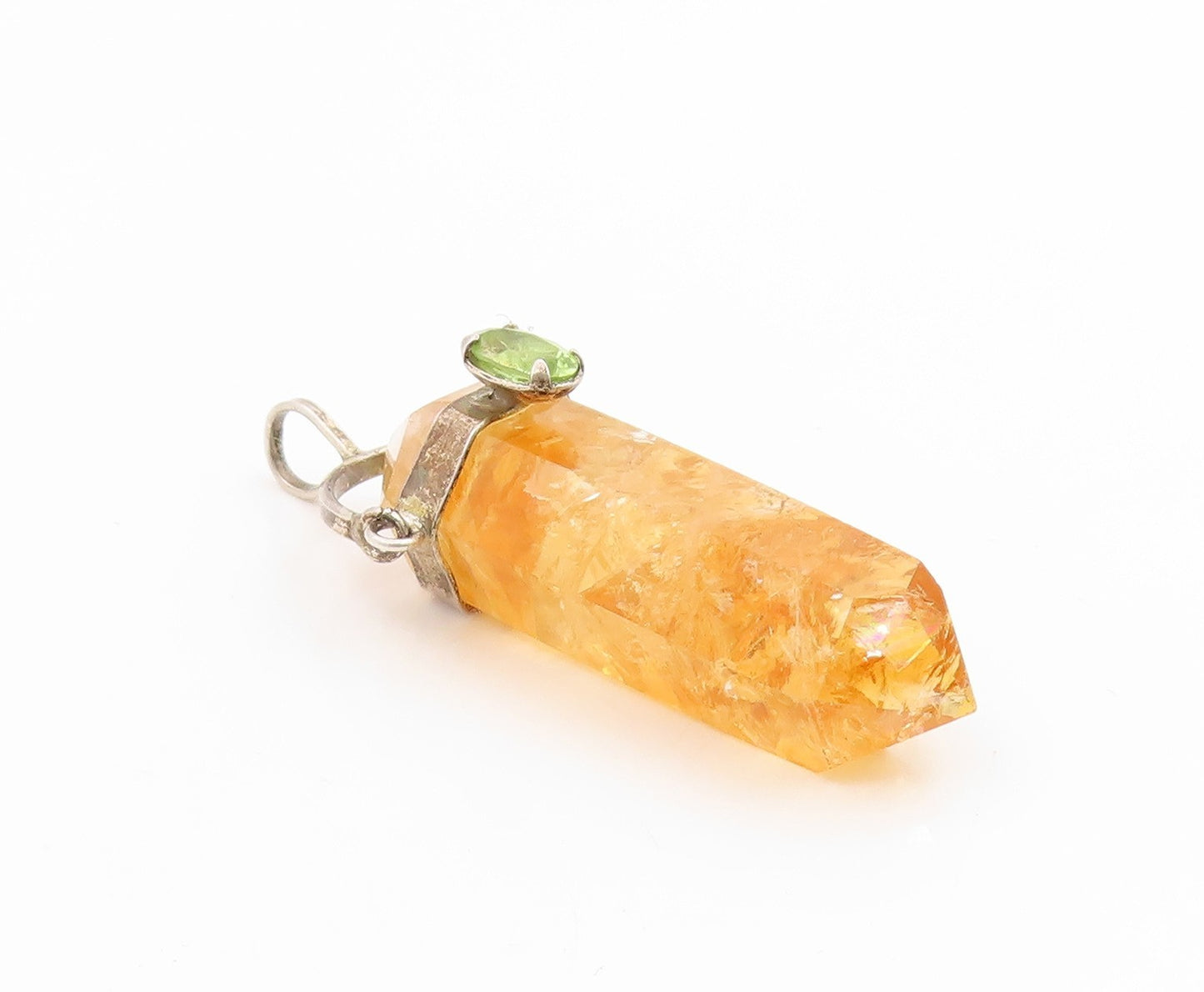 925 Sterling Silver Vintage Pendant Peridot & Citrine Crystal Charm  PT26191