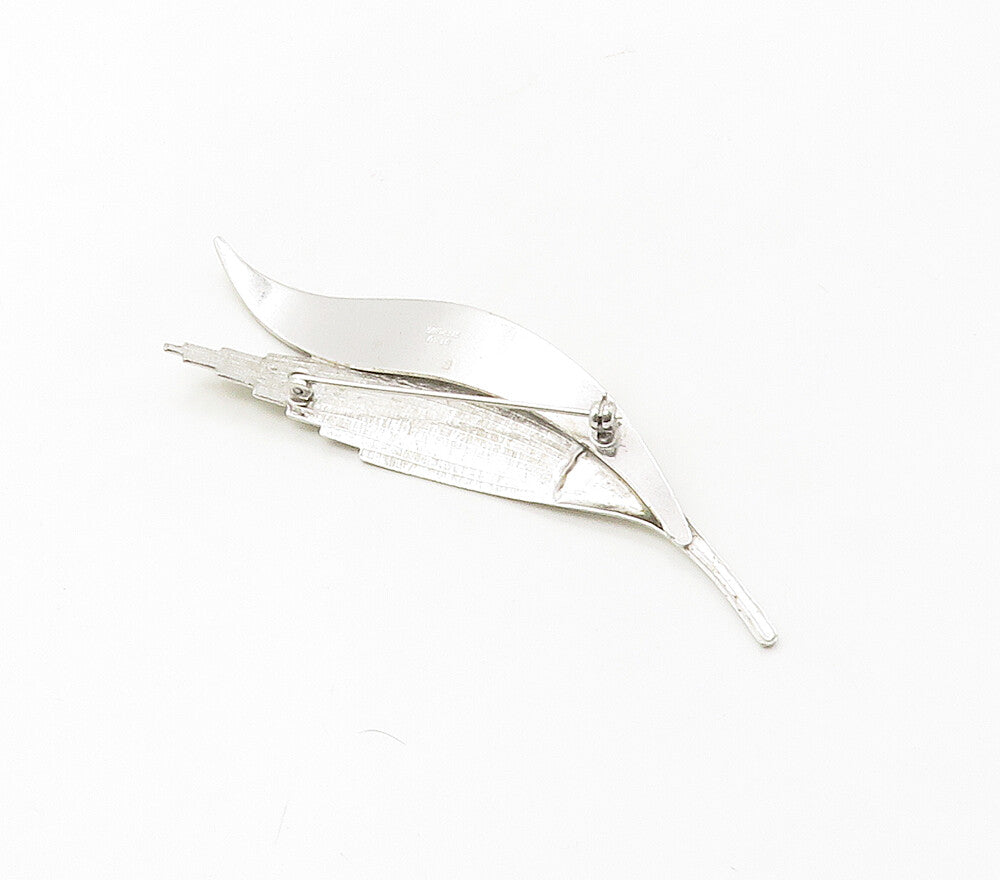BEAU 925 Sterling Silver  Vintage Shiny Floral Leaves Brooch Pin  BP6532