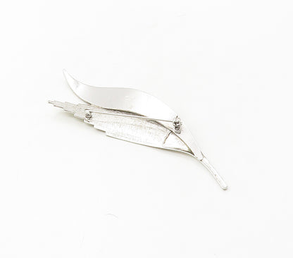 BEAU 925 Sterling Silver  Vintage Shiny Floral Leaves Brooch Pin  BP6532