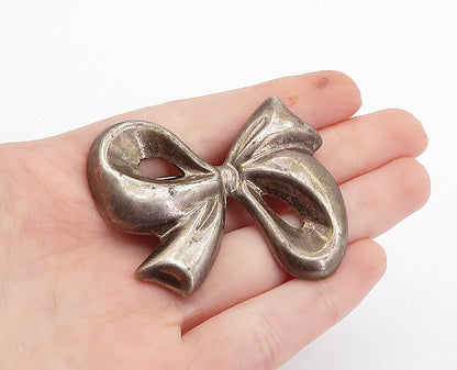 MEXICO 925 Sterling Silver  Vintage Dark Tone Ribbon Bow Brooch Pin  BP1320