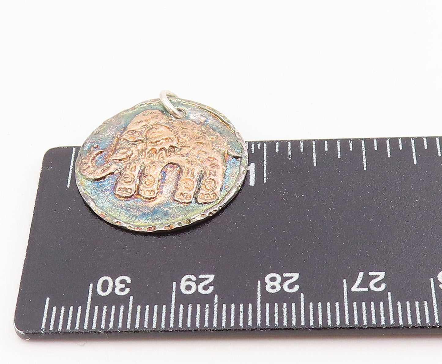 925 Sterling Silver Vintage Pendant Multi Tone Majestic Elephant Medal  PT25596