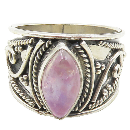 925 Sterling Silver  Vintage Marquise Cut Quartz Swirl Band Ring Sz 6  RG17355