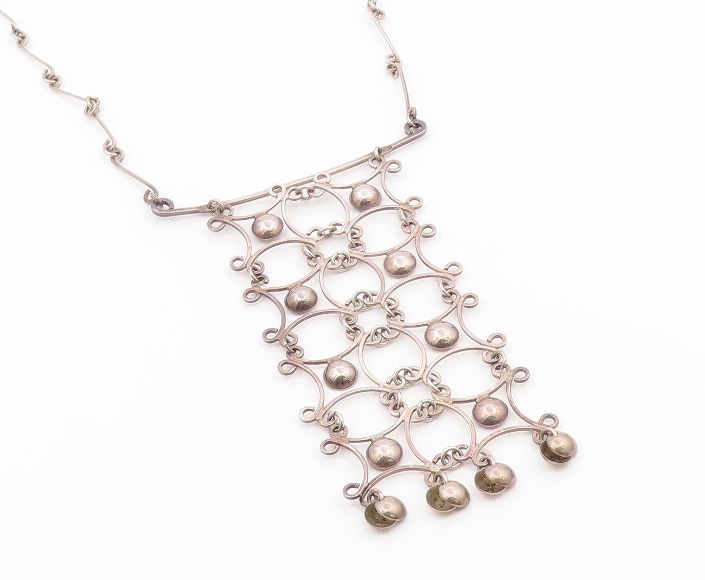 925 Sterling Silver Vintage Necklace Openwork Geometric Lattice Drop  NE4936