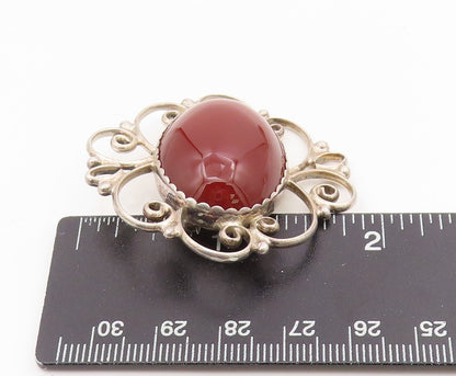 925 Sterling Silver Vintage Brooch POLAND Cabochon Carnelian Scrollwork  BP12135