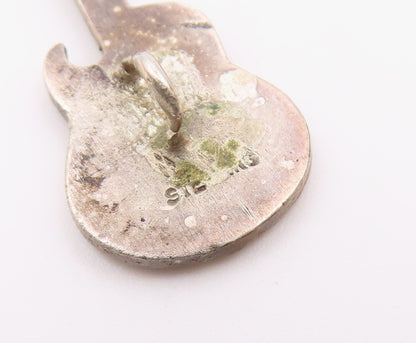 925 Sterling Silver  Vintage Petite Electric Guitar Dark Tone Pendant  PT16788