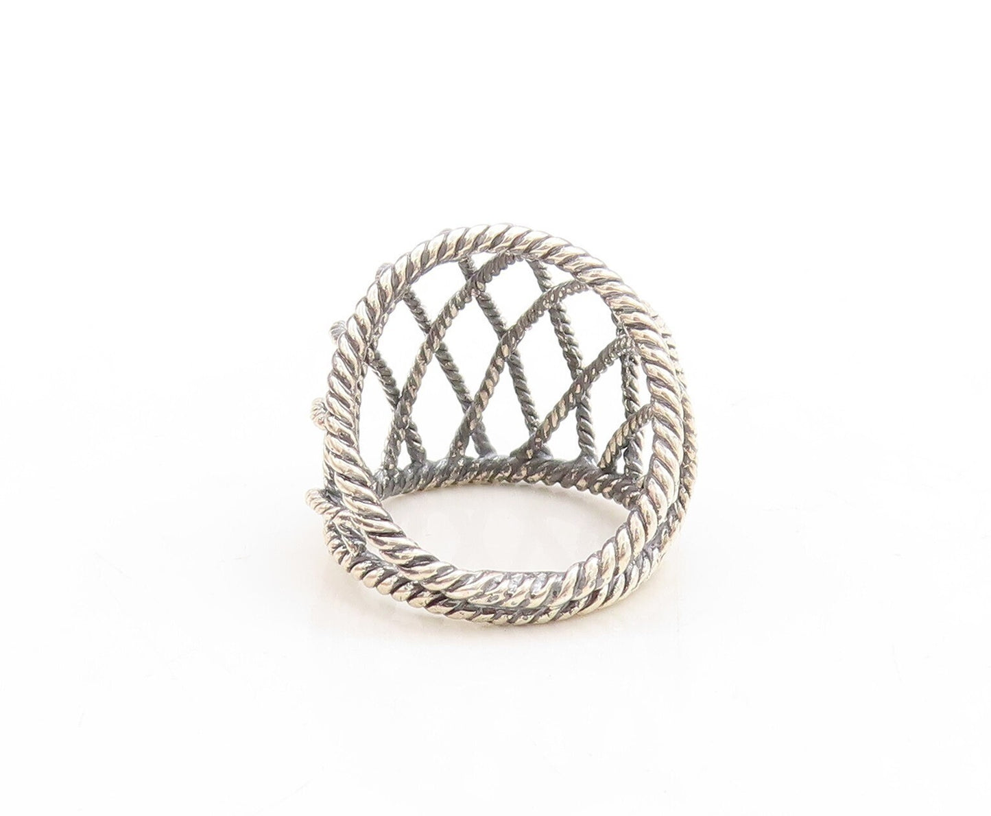 925 Sterling Silver Vintage Ring Dark Tone Twisted Rope Box Design Sz 7  RG31247