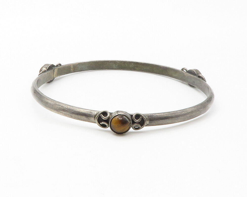 MEXICO 925 Sterling Silver  Vintage Tiger's Eye Swirl Bangle Bracelet  BT5766