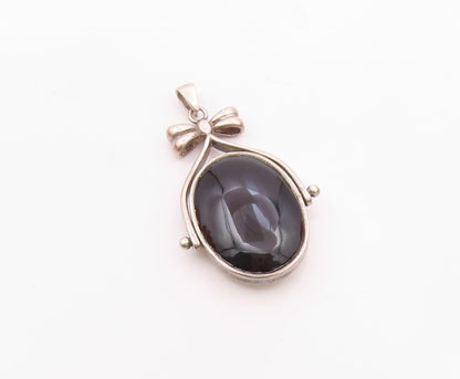 925 Silver  Vintage Double Side Mother Of Pearl & Black Onyx Pendant  PT21814
