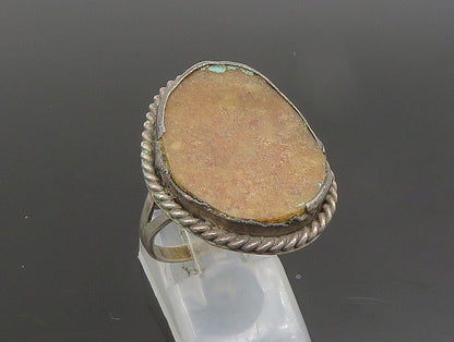 925 Silver  Vintage Inlaid Gemstone Rope Twist Border Ring Sz 10  RG24660