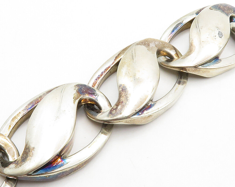 CHARLES KRYPELL 925 Silver Vintage Large Oval Swirl Chain Necklace  NE2173