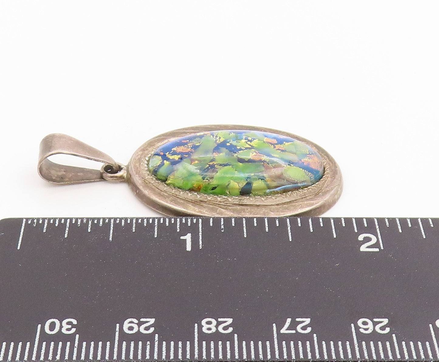 925 Sterling Silver Vintage Pendant MEXICO Cabochon Gemstone Charm  PT26091