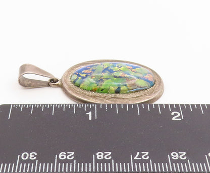 925 Sterling Silver Vintage Pendant MEXICO Cabochon Gemstone Charm  PT26091