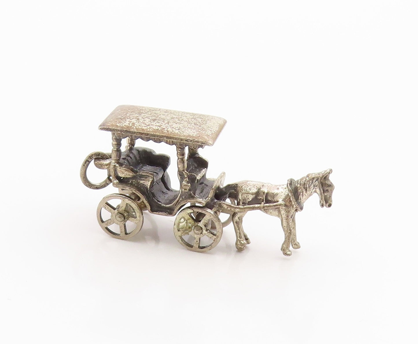 925 Sterling Silver Vintage Pendant BEAU Horse & Carriage Charm Moves  PT26278