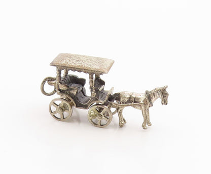 925 Sterling Silver Vintage Pendant BEAU Horse & Carriage Charm Moves  PT26278