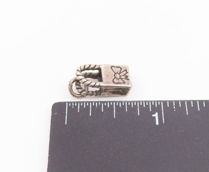 925 Silver  Vintage Engraved Love To Shop & Bow Tote Bag Charm Pendant PT21262