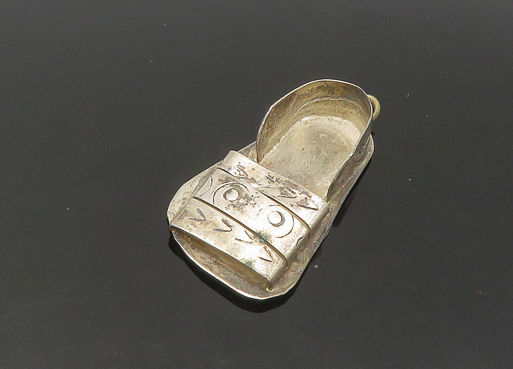 925 Sterling Silver  Vintage Dark Tone Etched Detail Sandal Pendant  PT17963