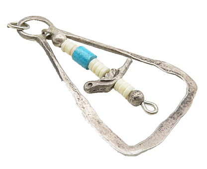 SOUTHWESTERN 925 Sterling Silver Vintage Turquoise & Agate Beaded Pendant PT6654