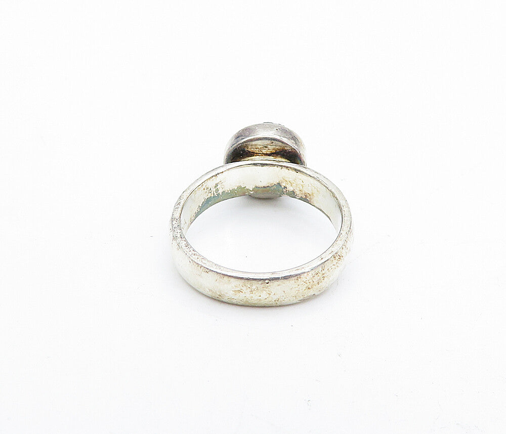 925 Sterling Silver  Vintage Druzy Stone Dark Tone Solitaire Ring Sz 5  RG5655