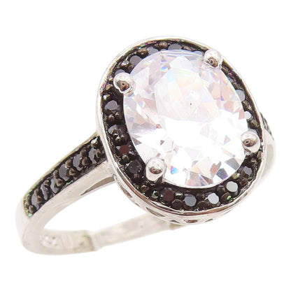 925 Sterling Silver Vintage Ring Oval Cut CZ & Halo Spinel Band  Sz 7  RG35634