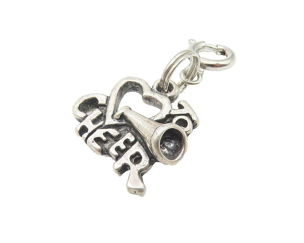 925 Sterling Silver  Vintage I Love To Cheer Megaphone Drop Pendant  PT8930