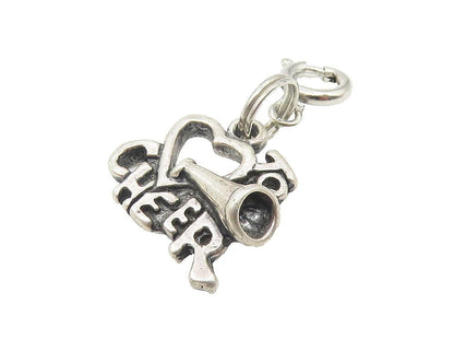 925 Sterling Silver  Vintage I Love To Cheer Megaphone Drop Pendant  PT8930