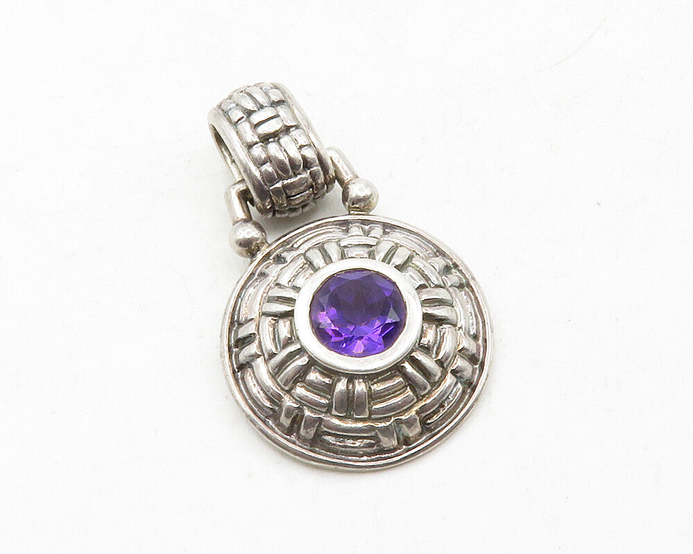 925 Sterling Silver  Vintage Amethyst Weaved Pattern Dome Pendant  PT9962