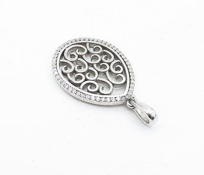 925 Sterling Silver  Vintage Shiny Cubic Zirconia Open Swirl Pendant  PT3686