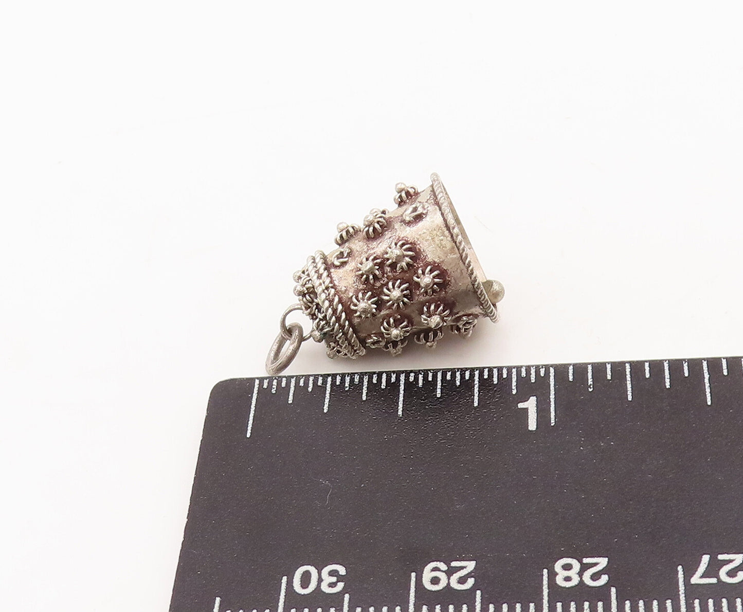 925 Sterling Silver Vintage Pendant Solid Coiled Floral Carved Tea Pot  PT23164