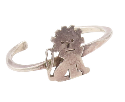 925 Sterling Silver Vintage Bracelet Minimalist Carved Sitting Baby Lion BT10343