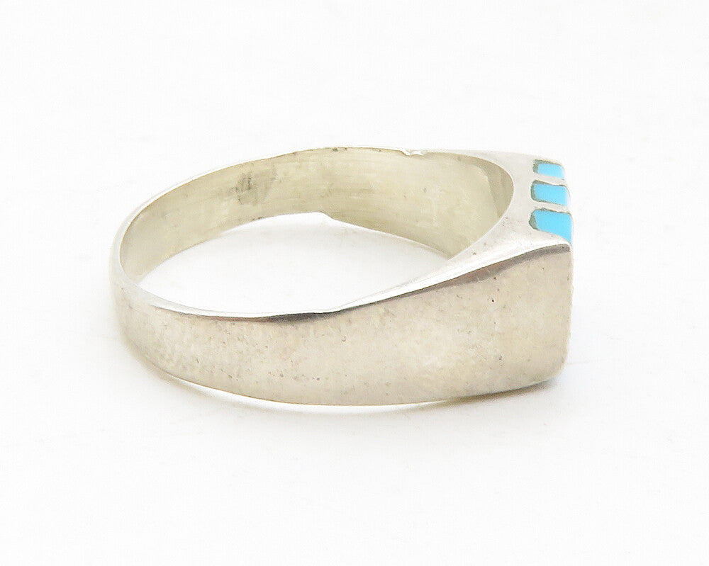 MEXICO 925 Silver  Vintage Inlaid Turquoise Striped Band Ring Sz 6   RG13003