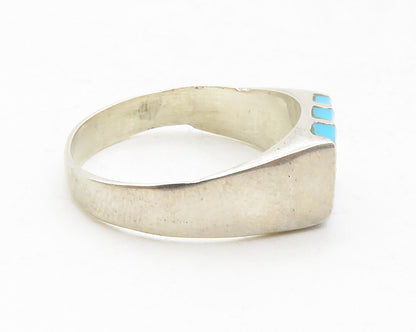 MEXICO 925 Silver  Vintage Inlaid Turquoise Striped Band Ring Sz 6   RG13003