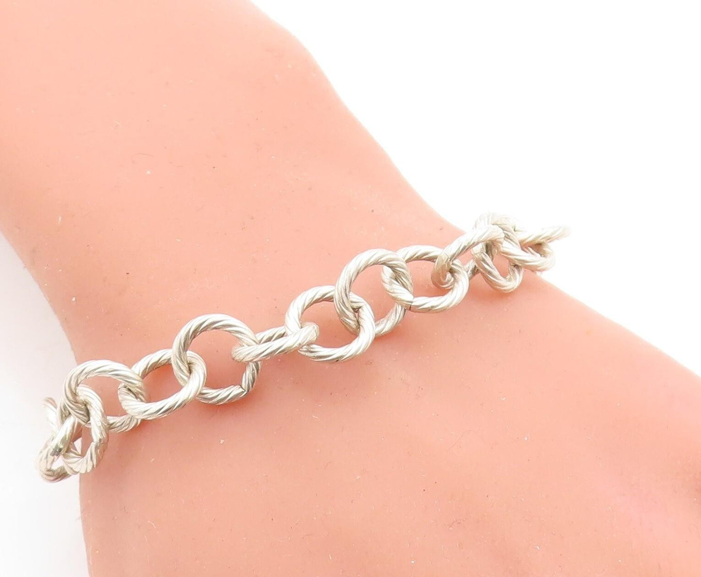 925 Sterling Silver  Vintage Round Twist Circle Link Chain Bracelet  BT1478