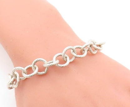 925 Sterling Silver  Vintage Round Twist Circle Link Chain Bracelet  BT1478