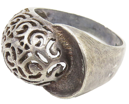 925 Sterling Silver  Vintage Swirl Pattern Dark Tone Band Ring Sz 5  RG10928