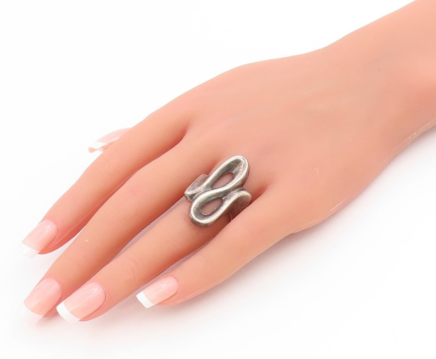 925 Sterling Silver Vintage Ring MEXICO Solid Abstract Loop Band  Sz 8  RG34691