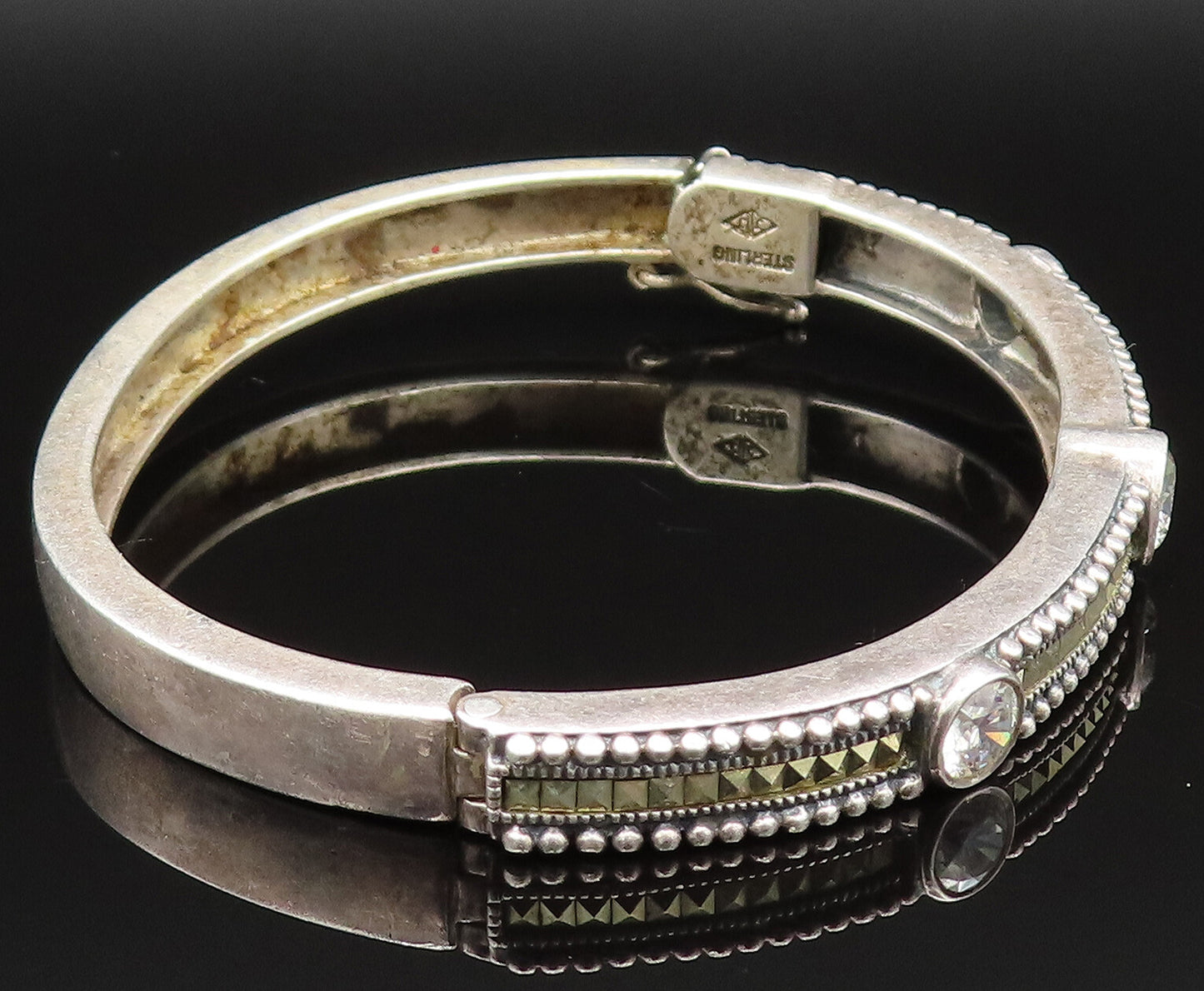 JUDITH JACK 925 Silver  Vintage Two Tone Beaded Cubic Zirconia Bracelet BT9530